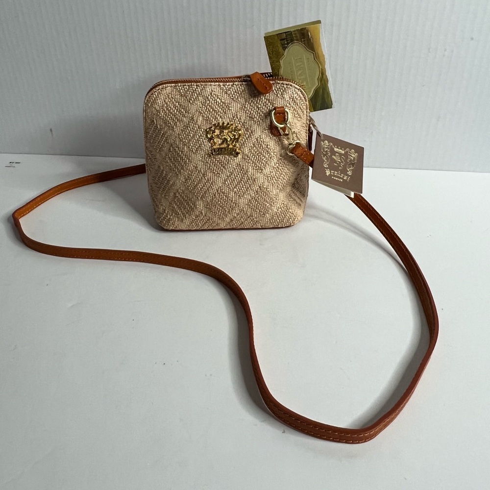NWT Pratesi Italian Leather/Rafia Crossbody bag